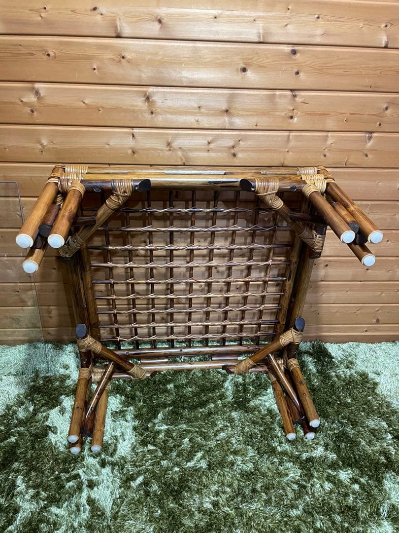 美品　ラタンガラステーブル　ラタンテーブル　ガラステーブル　センターテーブル