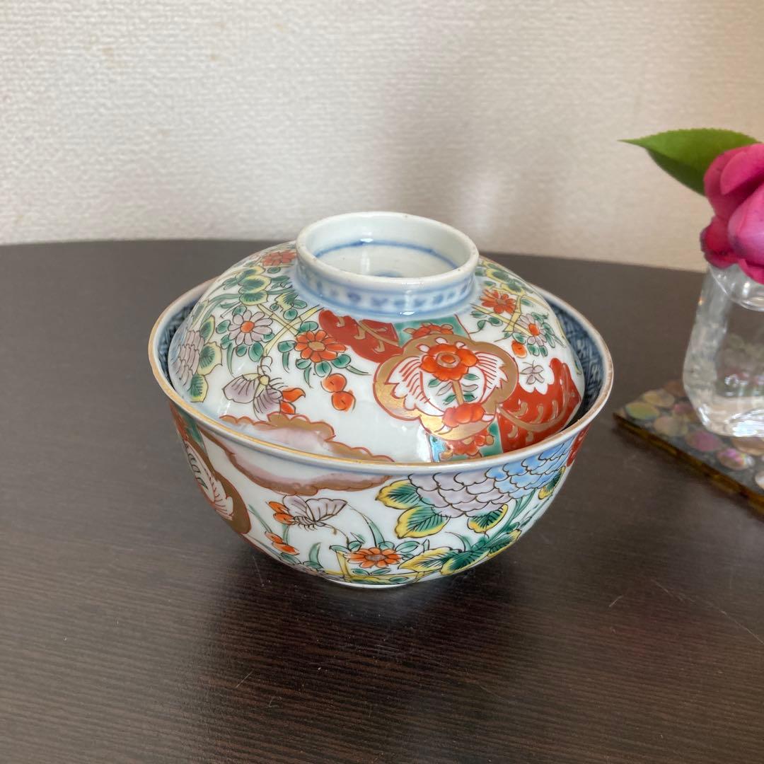 蓋つき煮物椀 花柄 鳥モチーフ