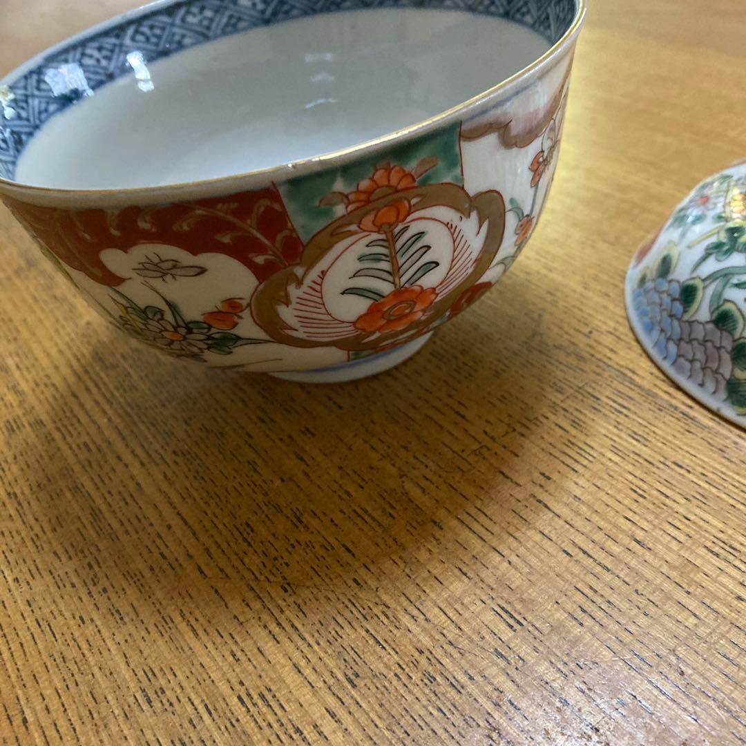 蓋つき煮物椀 花柄 鳥モチーフ