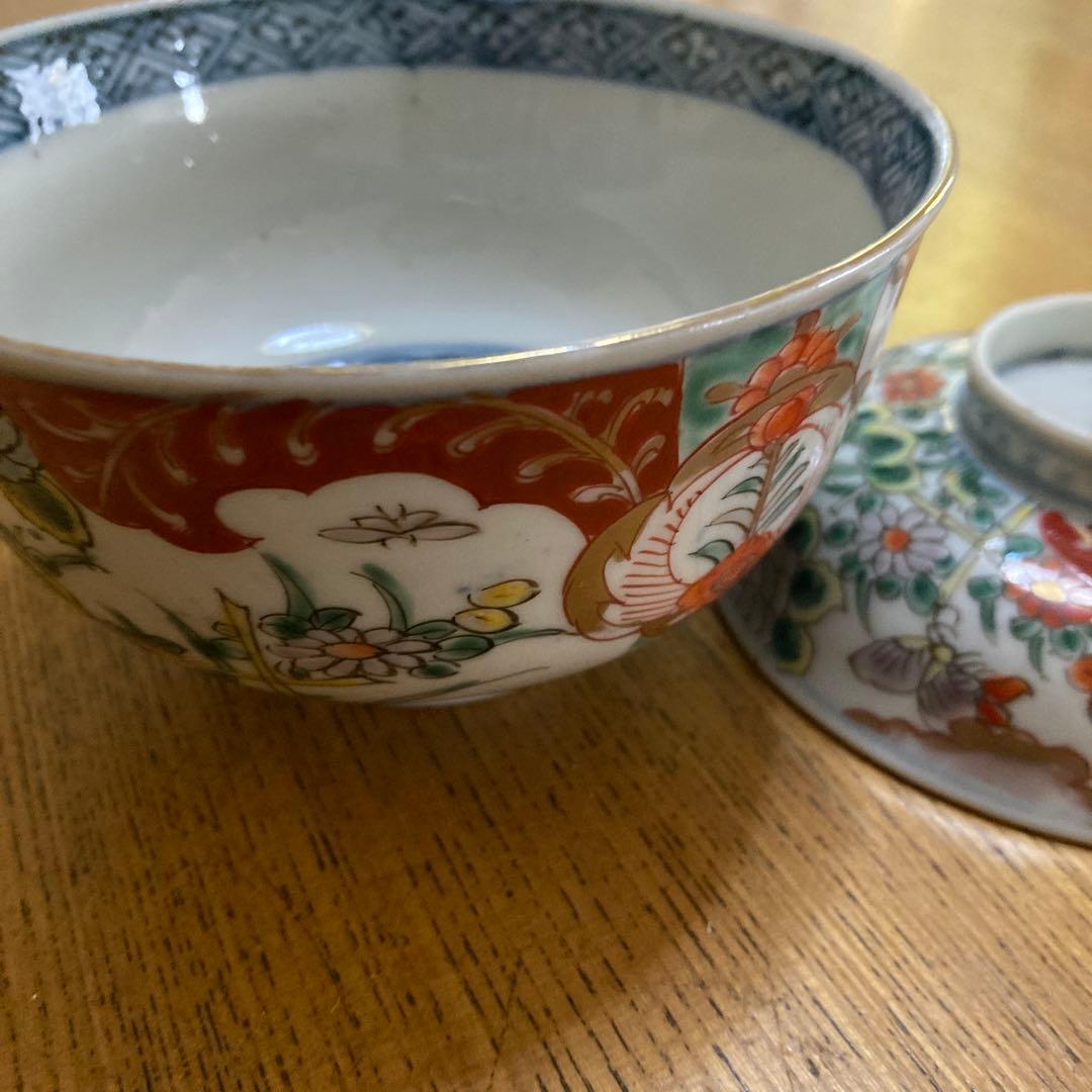 蓋つき煮物椀 花柄 鳥モチーフ