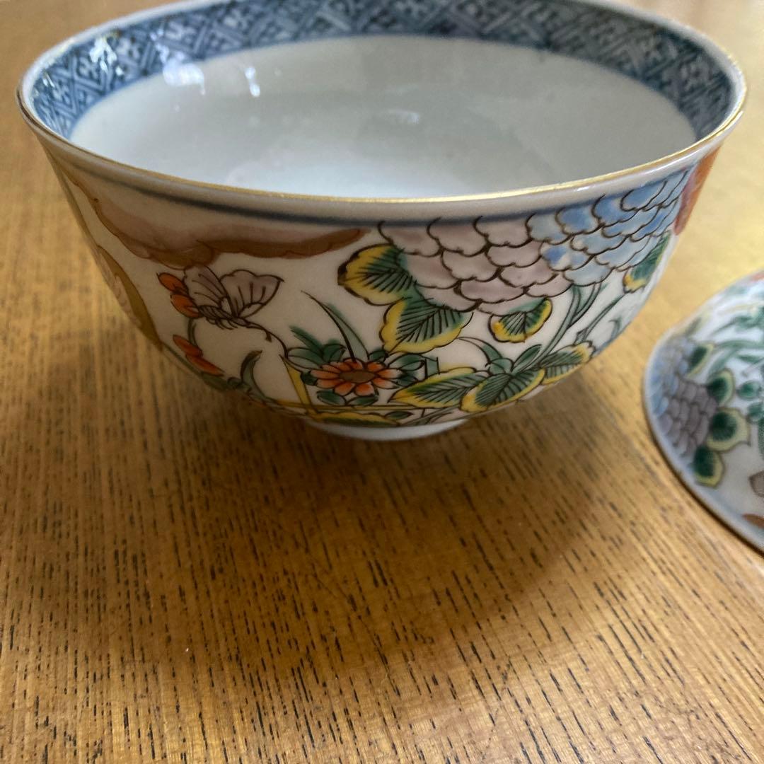蓋つき煮物椀 花柄 鳥モチーフ