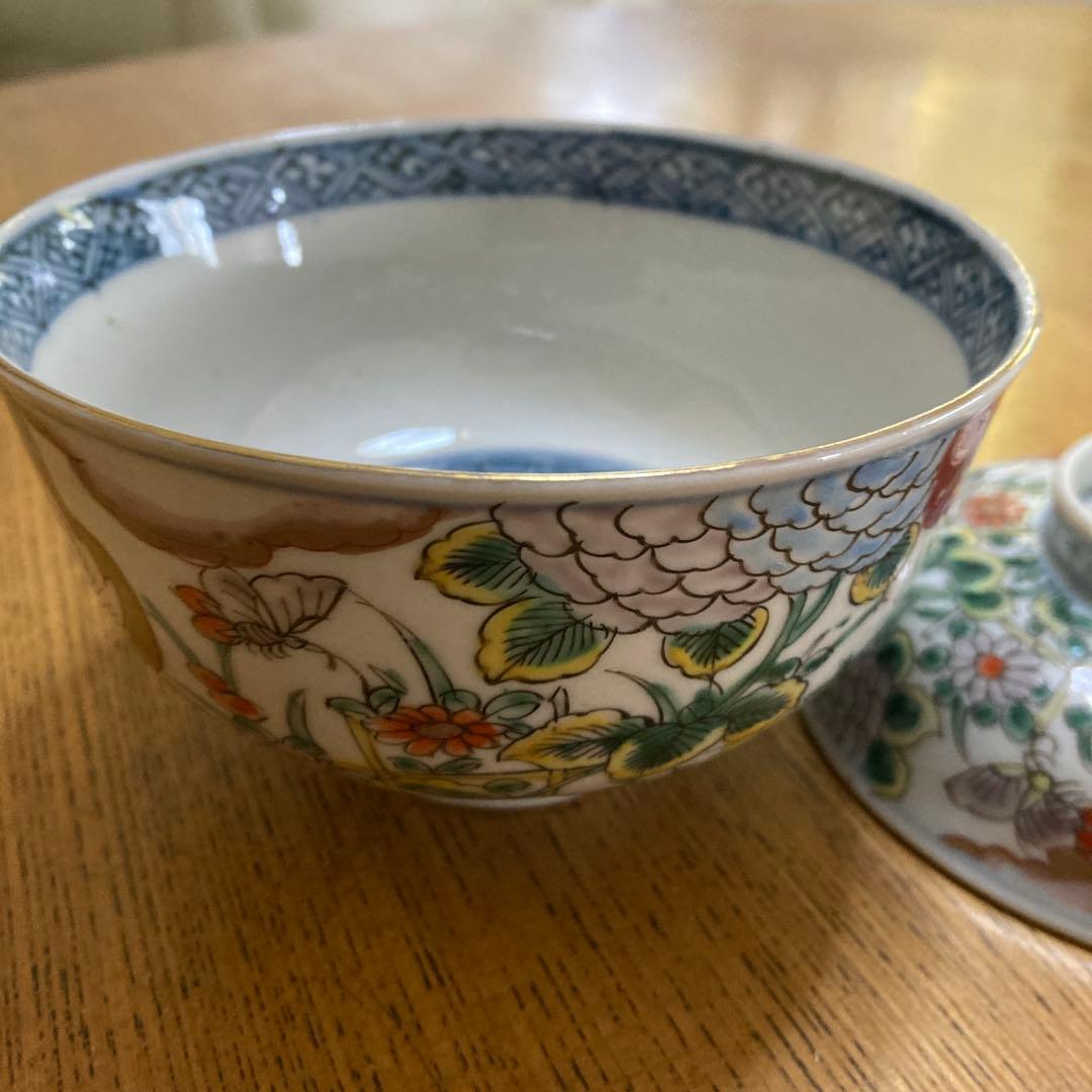 蓋つき煮物椀 花柄 鳥モチーフ
