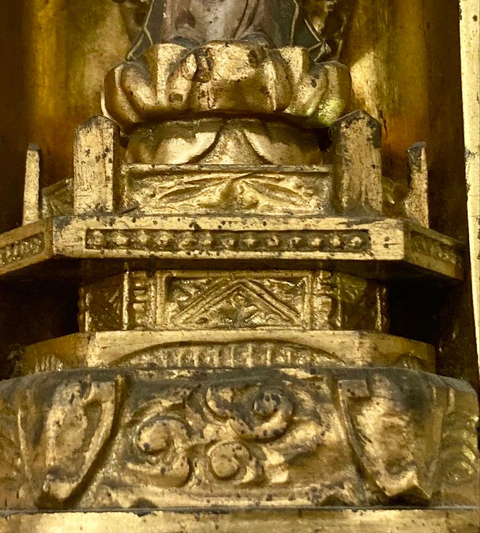 B566s 厨子仏 木彫彩色鬼子母神像　訶梨帝母　江戸　柘榴　仏教