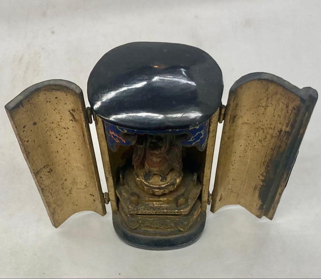 B566s 厨子仏 木彫彩色鬼子母神像　訶梨帝母　江戸　柘榴　仏教