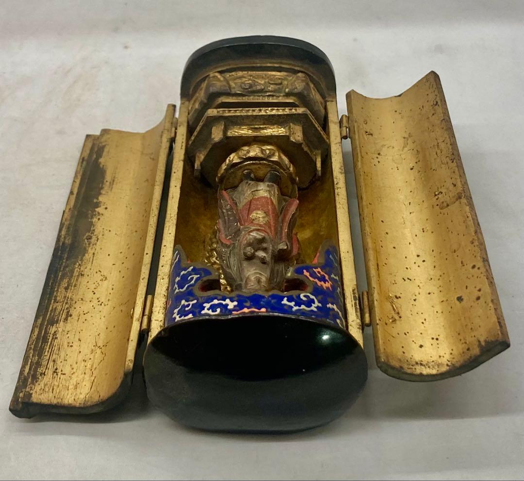 B566s 厨子仏 木彫彩色鬼子母神像　訶梨帝母　江戸　柘榴　仏教