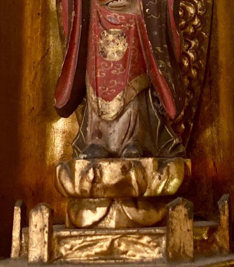 B566s 厨子仏 木彫彩色鬼子母神像　訶梨帝母　江戸　柘榴　仏教