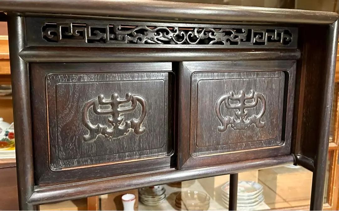 唐木 時代 飾り棚 骨董 アンティーク 紫檀 中国 飾棚 違い棚 茶棚 茶箪笥