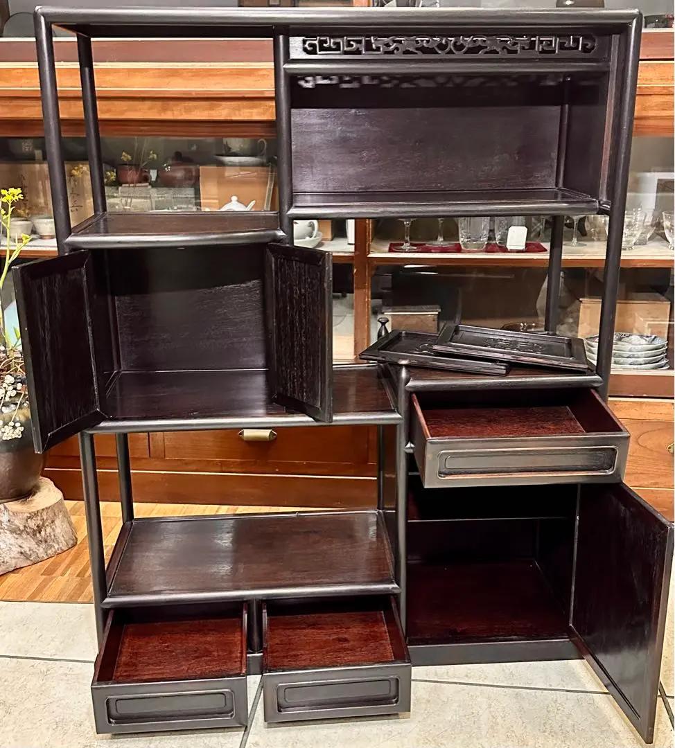 唐木 時代 飾り棚 骨董 アンティーク 紫檀 中国 飾棚 違い棚 茶棚 茶箪笥