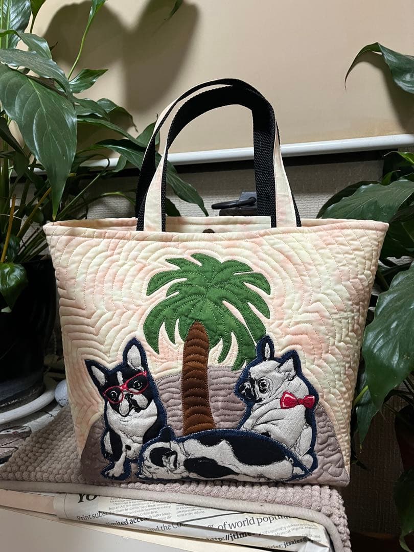 ハワイアンキルトバッグ　ハワイアンキルト　トートバッグ　イヌバッグ　ヤシの木 32707e27f5a76c095379c7036b81d8