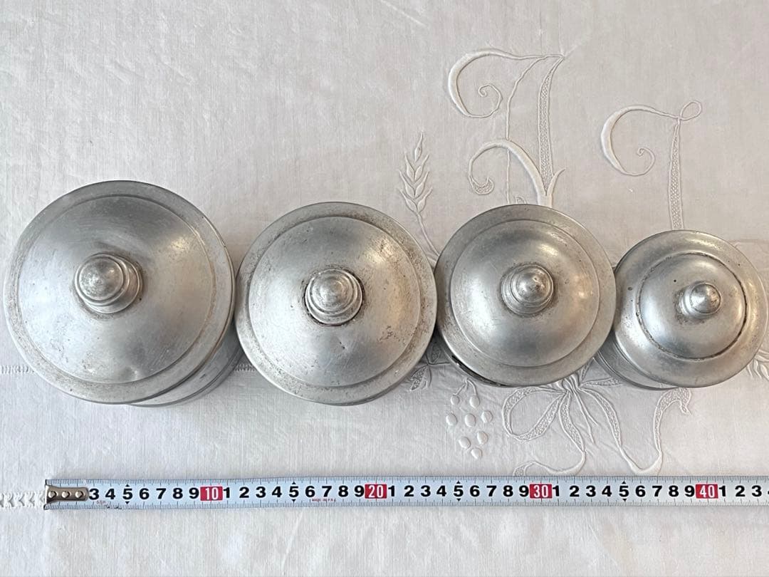 【美品】フランスアンティーク アルミキャニスター 4点セット[3869]