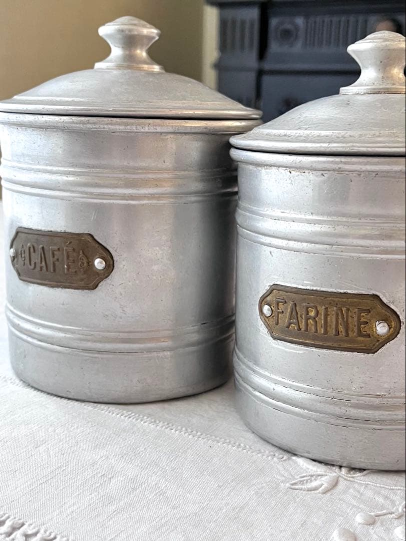 【美品】フランスアンティーク アルミキャニスター 4点セット[3869]