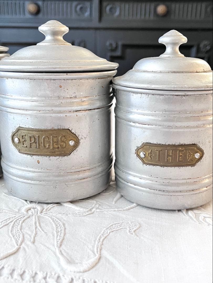 【美品】フランスアンティーク アルミキャニスター 4点セット[3869]