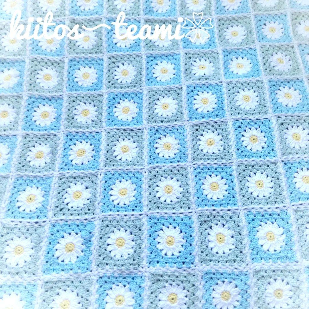 モチーフ編み　マルチカバー　ブランケット　ベットカバー　 マーガレット