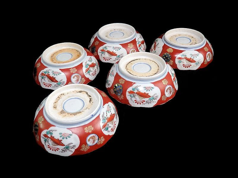 古伊万里 金襴手 唐人美人図 膾皿 5客 615AS-AEy