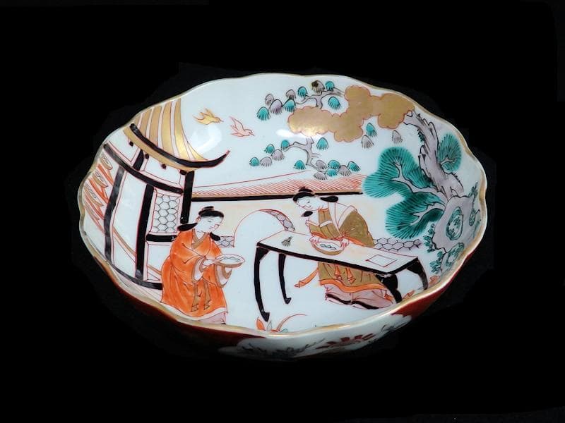 古伊万里 金襴手 唐人美人図 膾皿 5客 615AS-AEy