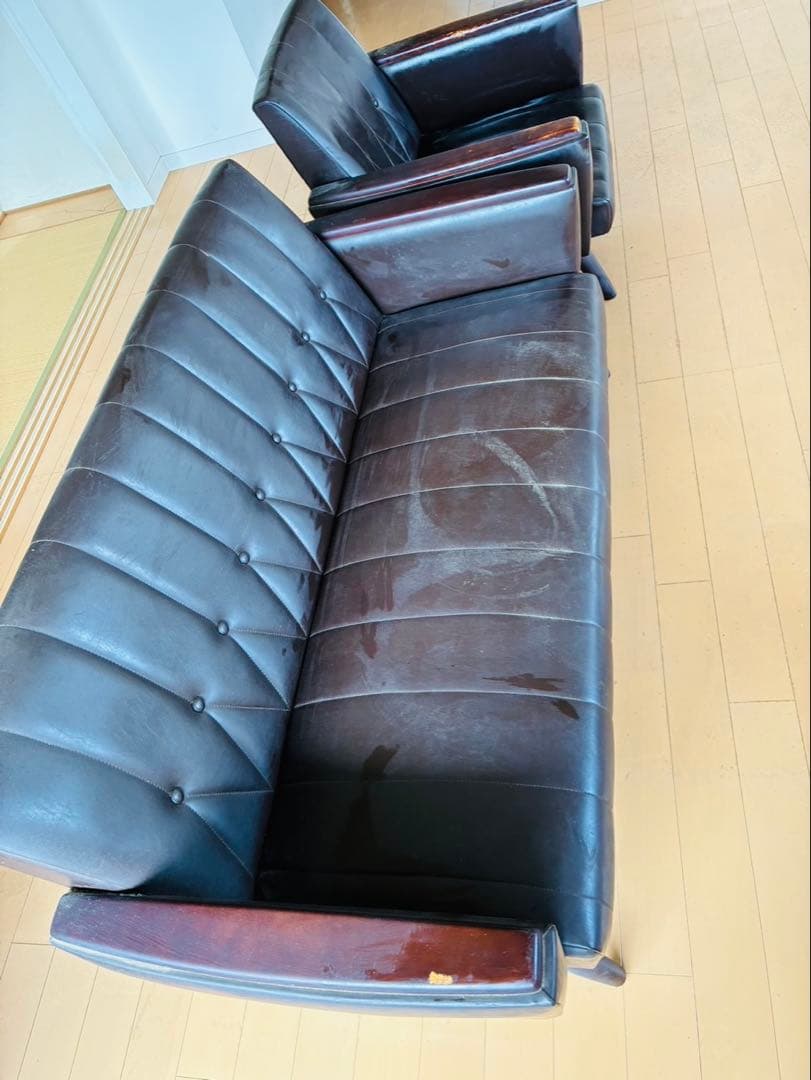 福岡発 本革 ソファー 3人 1人 チェア イス 椅子 ソファ 昭和レトロ