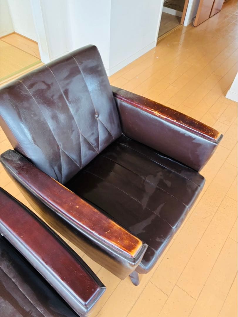 福岡発 本革 ソファー 3人 1人 チェア イス 椅子 ソファ 昭和レトロ