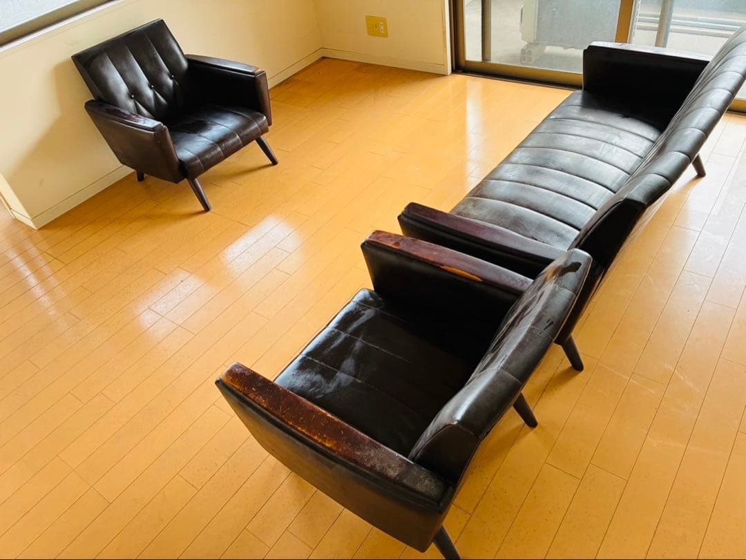 福岡発 本革 ソファー 3人 1人 チェア イス 椅子 ソファ 昭和レトロ