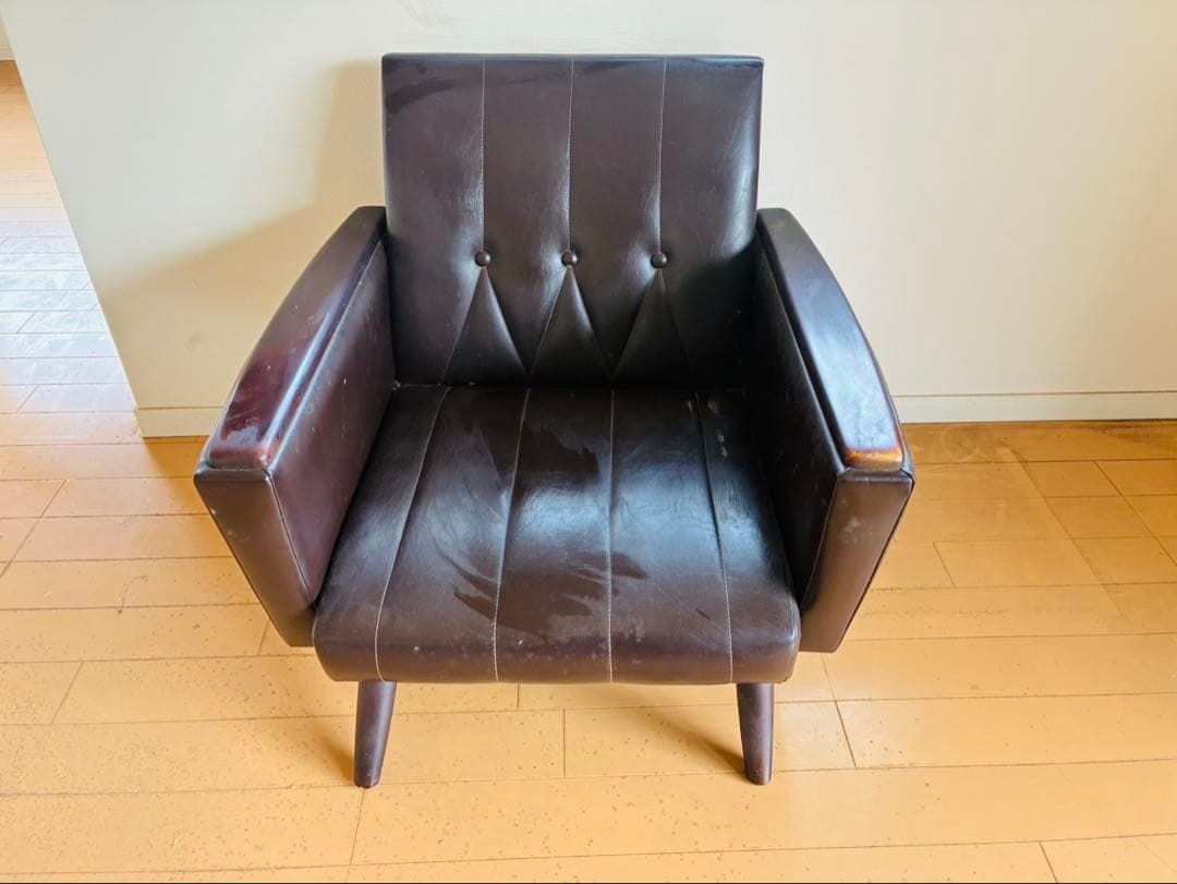 福岡発 本革 ソファー 3人 1人 チェア イス 椅子 ソファ 昭和レトロ