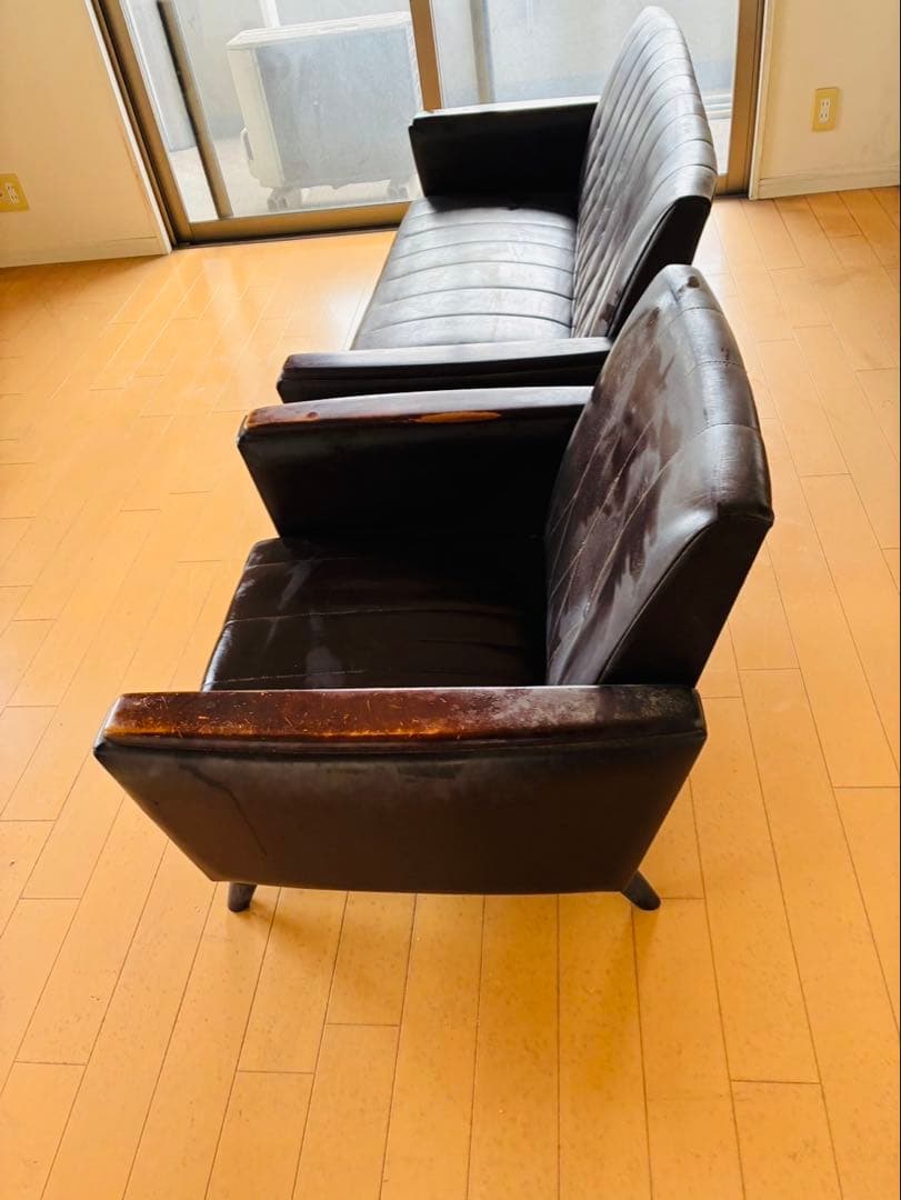 福岡発 本革 ソファー 3人 1人 チェア イス 椅子 ソファ 昭和レトロ