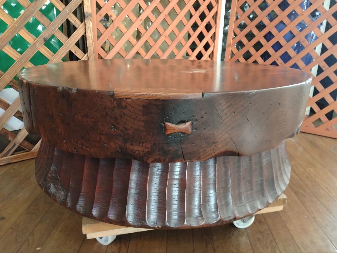 銘木座卓　無垢材　天然木輪切　ローテーブル　漆塗　和家具　送料込価格