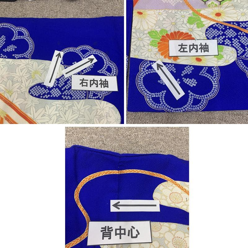 503ag52■七五三 七歳 女児 着物&袋帯&長襦袢 鼓 金彩 菊■状態良好