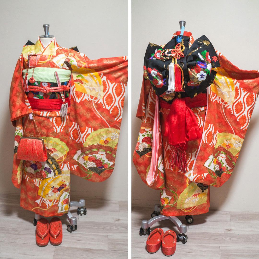 S*y様 【七五三 7歳】豪華晴れ着セット・正絹・扇面柄・作り帯・草履バッグ筥迫
