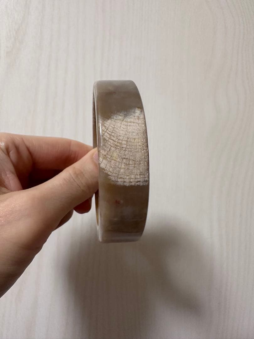 フォシルコーラル　方型バングル　化石珊瑚バングル　珊瑚玉バングル