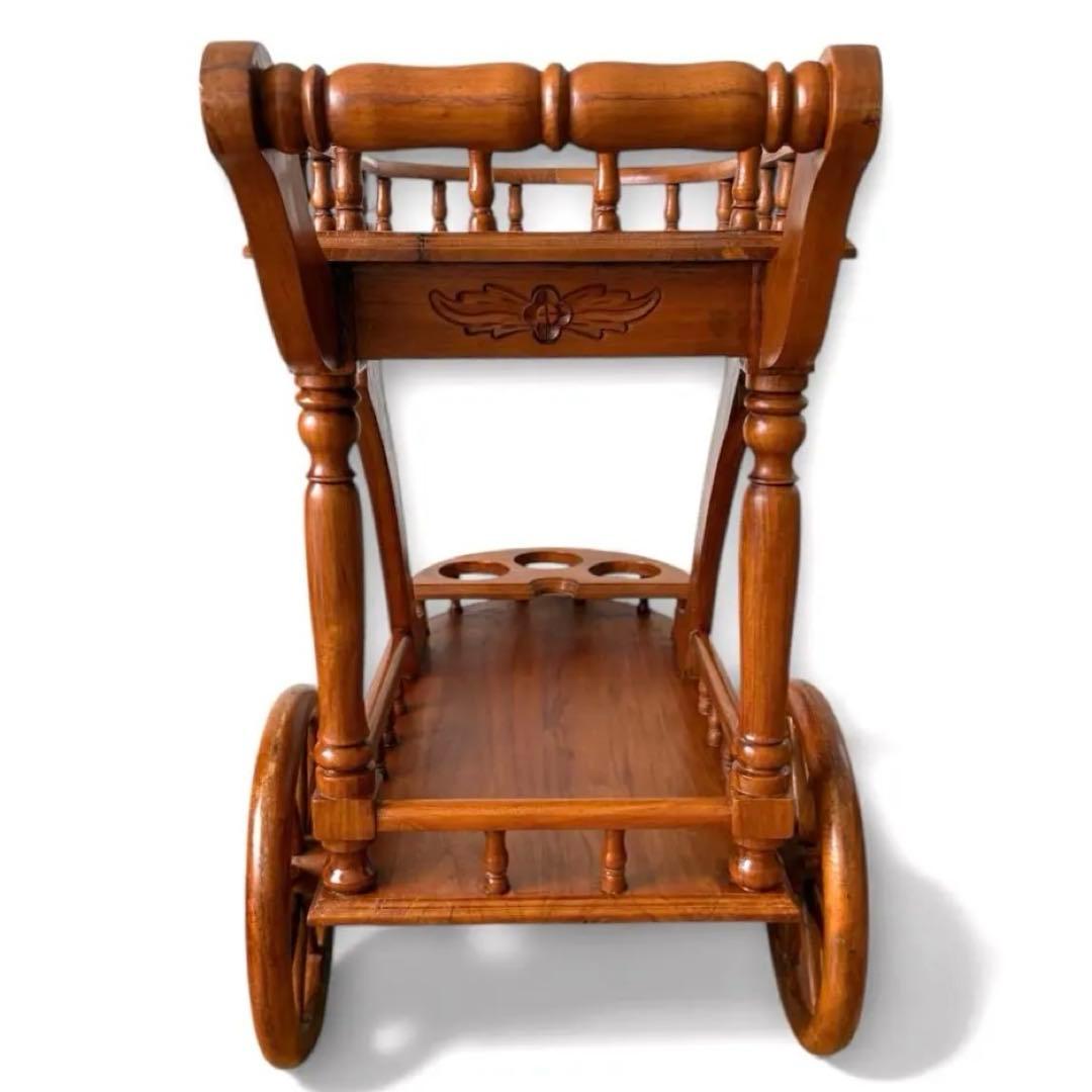 希少✨木製 アンティーク キッチンワゴン ワインホルダー レトロ 木彫装飾