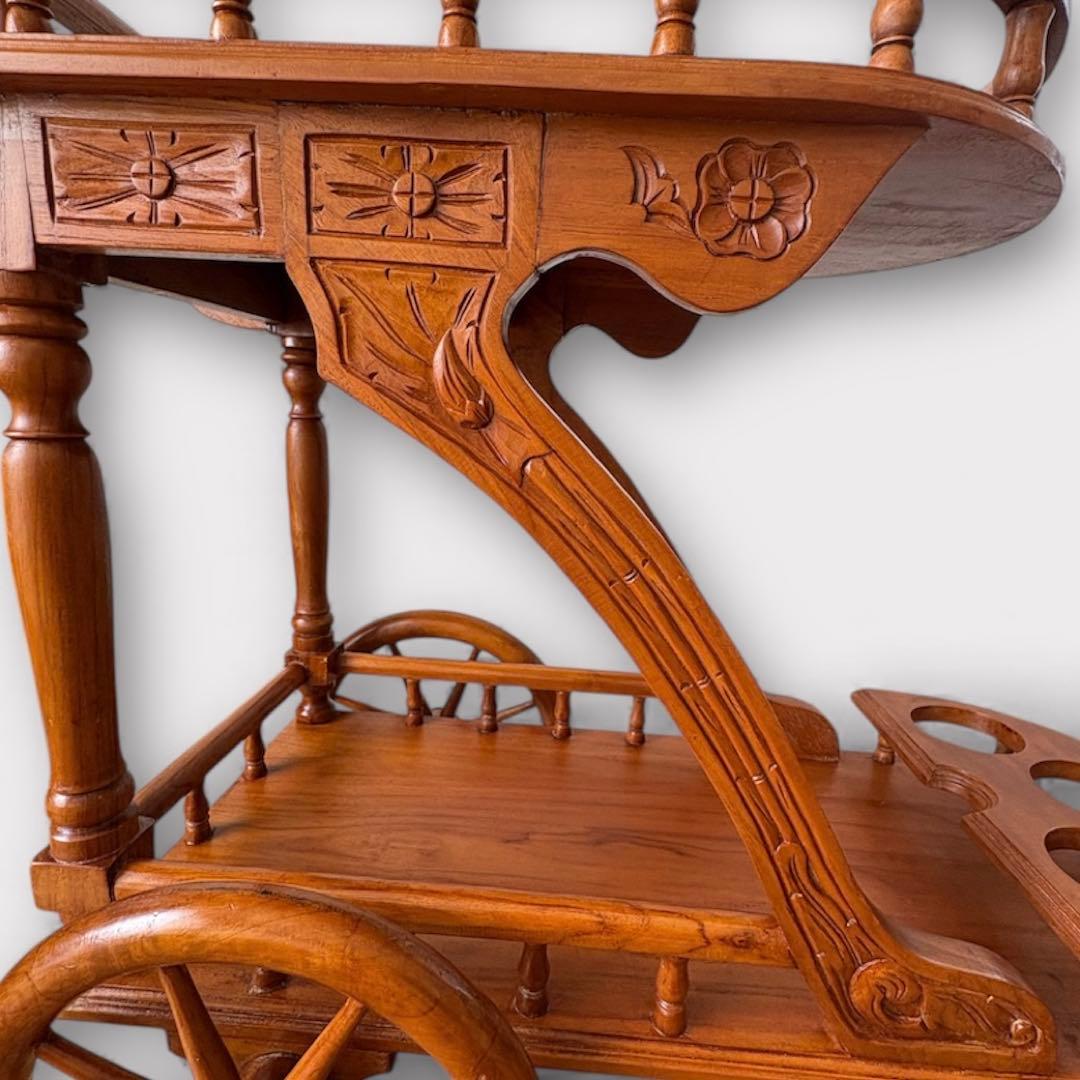 希少✨木製 アンティーク キッチンワゴン ワインホルダー レトロ 木彫装飾