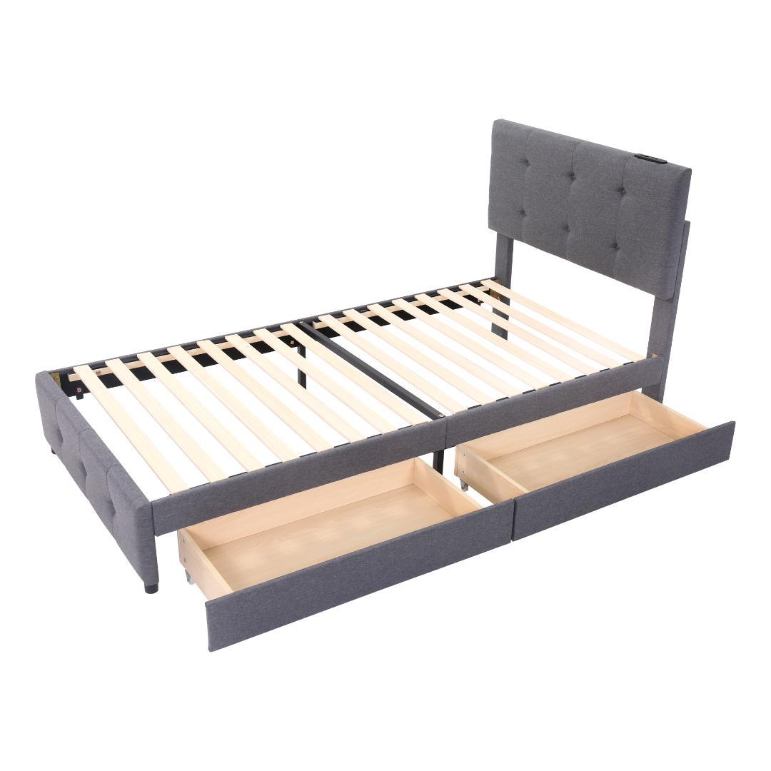 人気再入荷！Sファブリックベッド引き出し・コンセント付き DARK GRAY