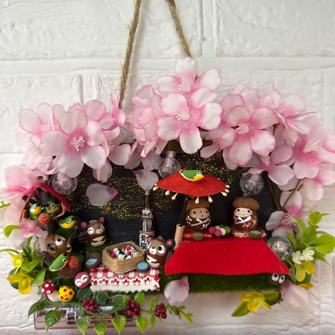 どんぐりアート♡ 2月のタペストリー　ライト付きオブジェ♡