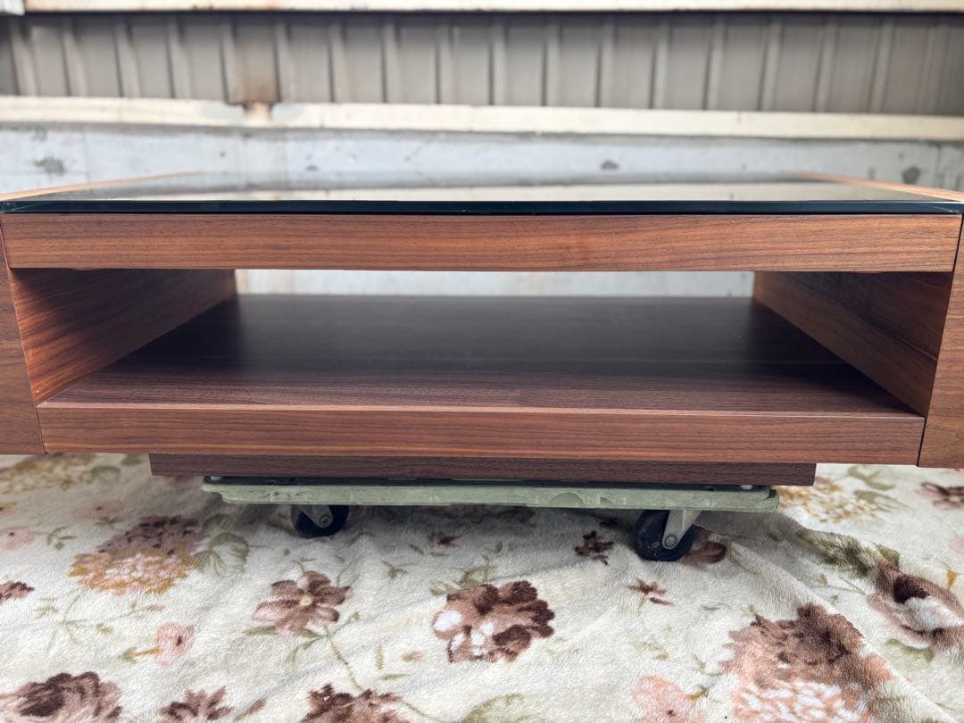 ローテーブル(ガラス天版) ウォールナット調 R-045