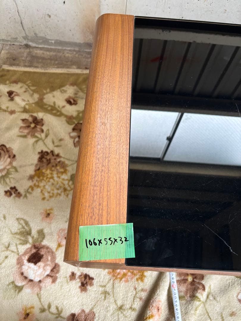 ローテーブル(ガラス天版) ウォールナット調 R-045