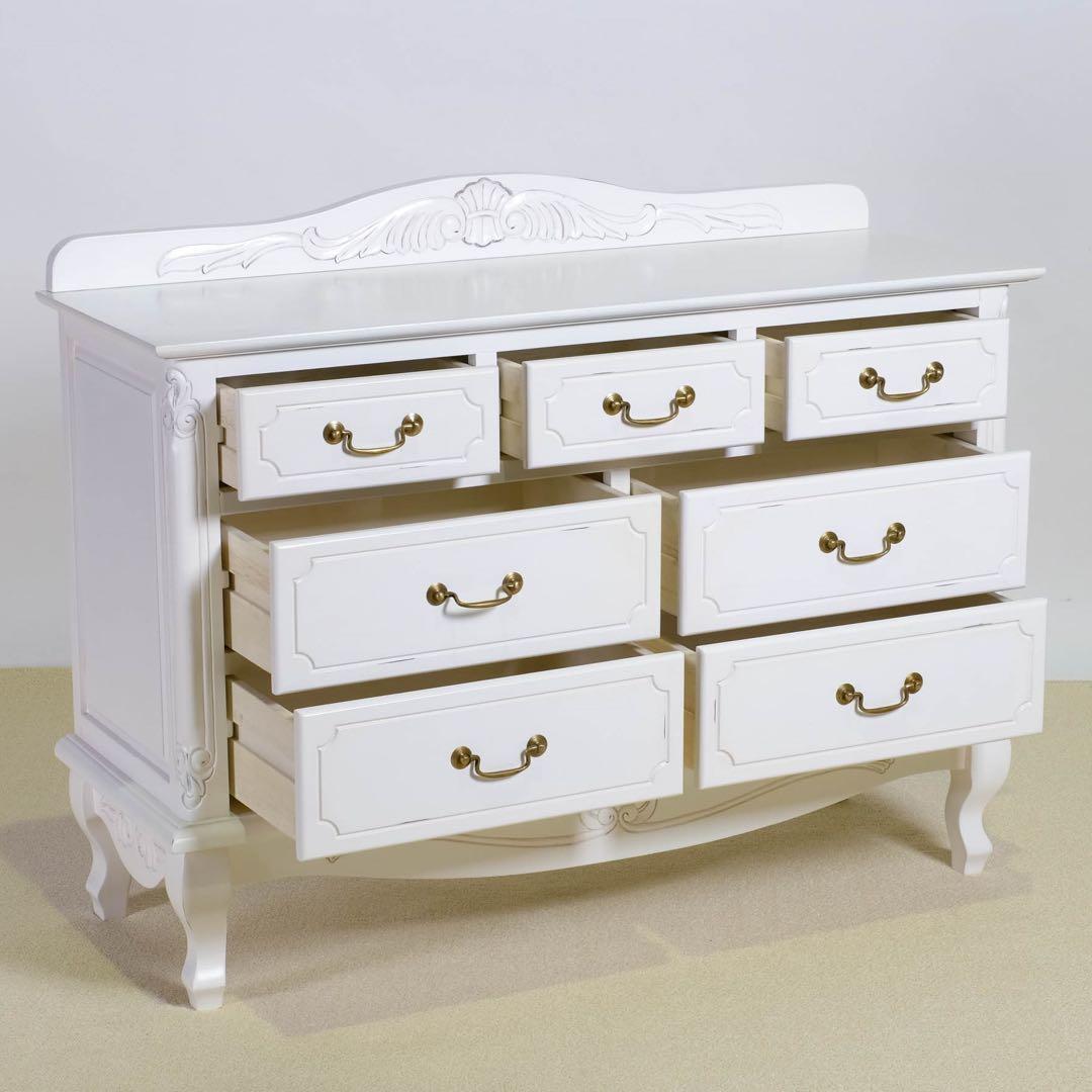 C 新品 チェスト 110 アンティーク 白 リビング収納 タンス ホワイト