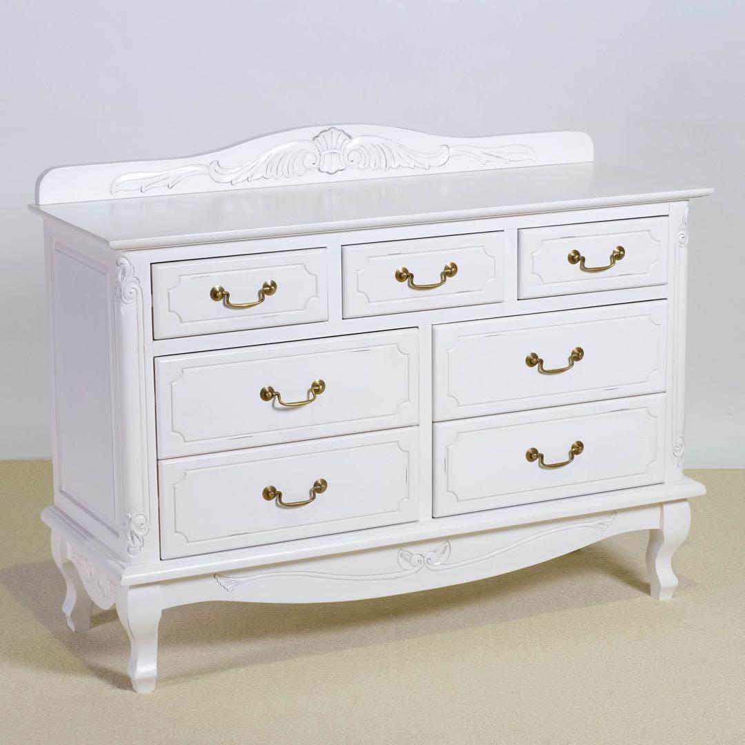 C 新品 チェスト 110 アンティーク 白 リビング収納 タンス ホワイト