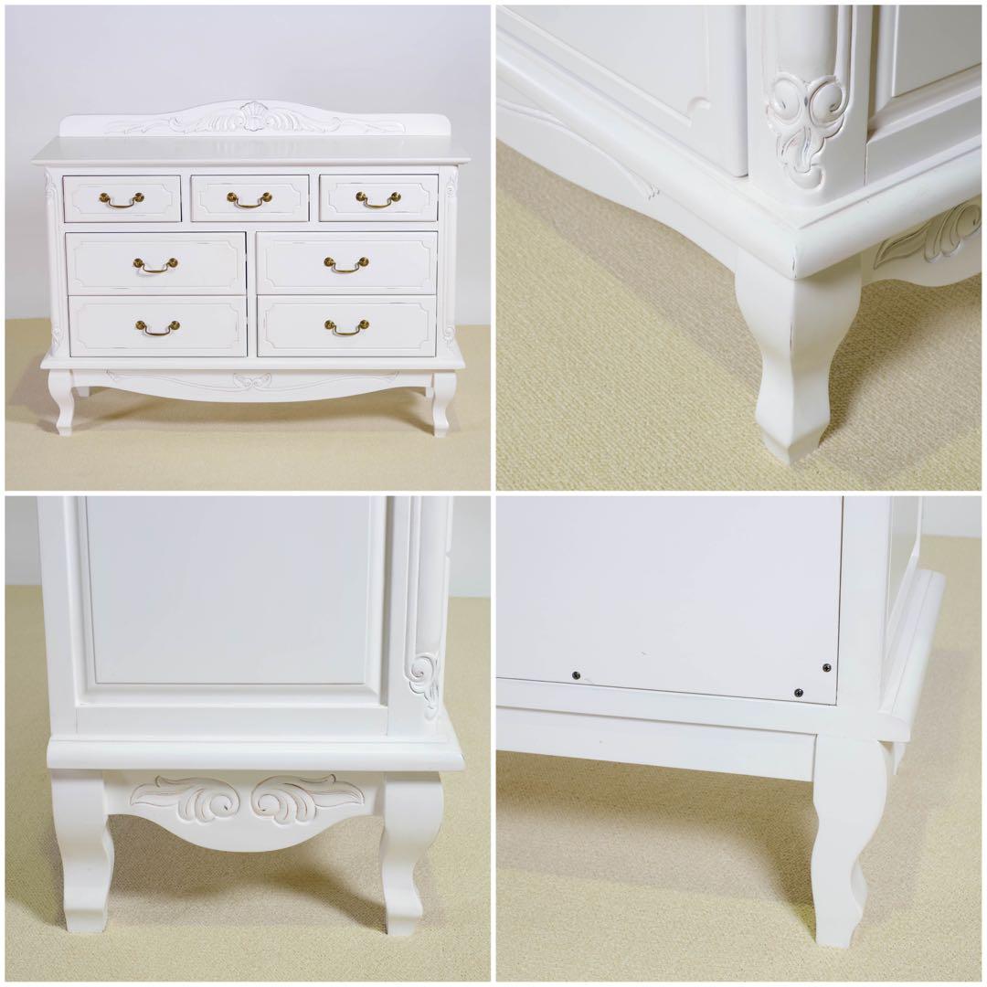 C 新品 チェスト 110 アンティーク 白 リビング収納 タンス ホワイト