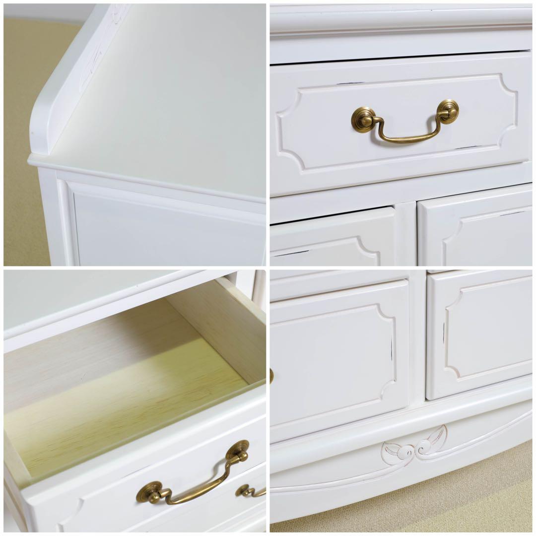 C 新品 チェスト 110 アンティーク 白 リビング収納 タンス ホワイト