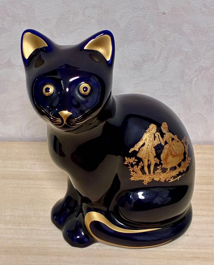 Limoges Castel リモージュカステル フランス コバルト磁器猫置物