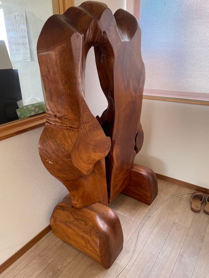【美品】木工　工芸品　一枚板衝立 一枚板 天然木 衝立 間仕切り 木彫り 彫刻