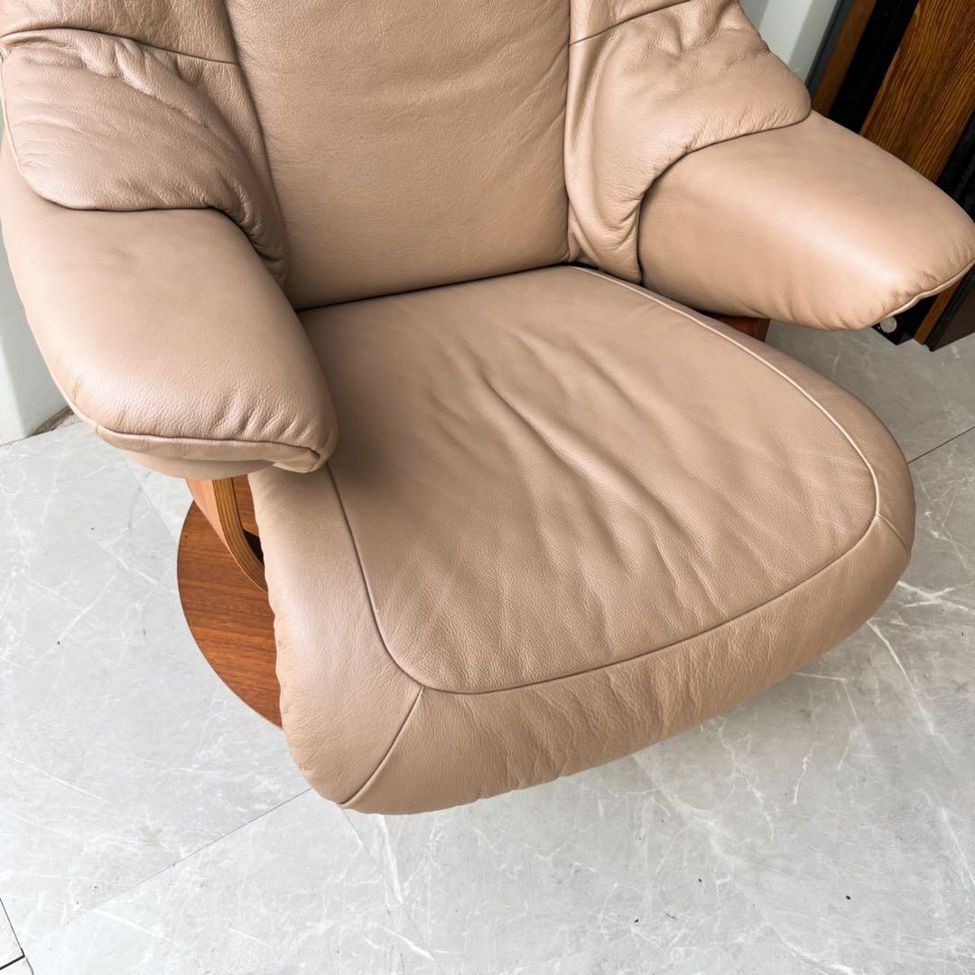 取付無料！カリモク ザ・ファースト RU73 本革グレージュリクライニングチェア