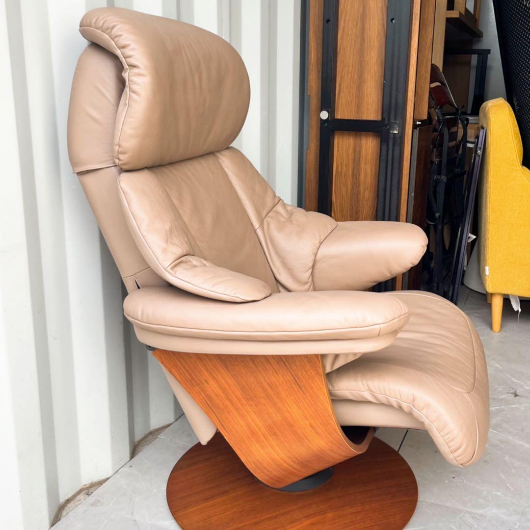 取付無料！カリモク ザ・ファースト RU73 本革グレージュリクライニングチェア