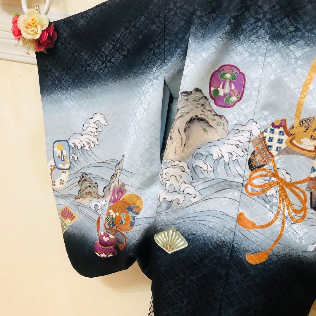 七五三 五歳‼️薄Blue×BLACK兜金彩煌びやか❤️完全フルセット‼️家から揃え無