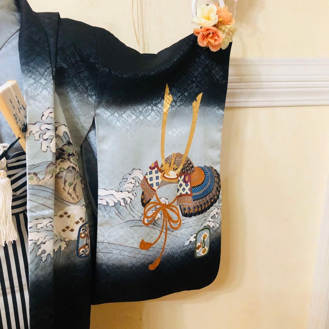 七五三 五歳‼️薄Blue×BLACK兜金彩煌びやか❤️完全フルセット‼️家から揃え無