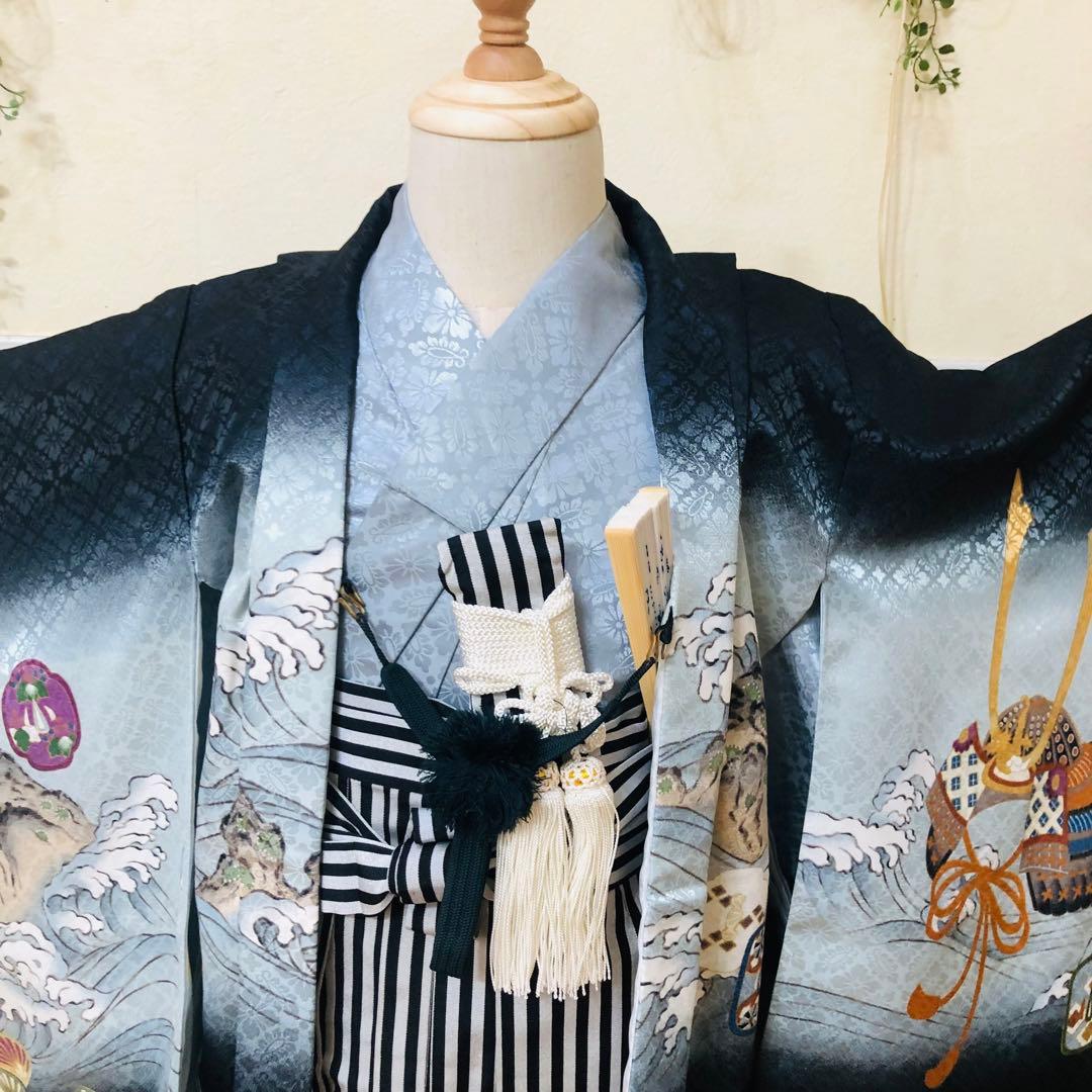 七五三 五歳‼️薄Blue×BLACK兜金彩煌びやか❤️完全フルセット‼️家から揃え無