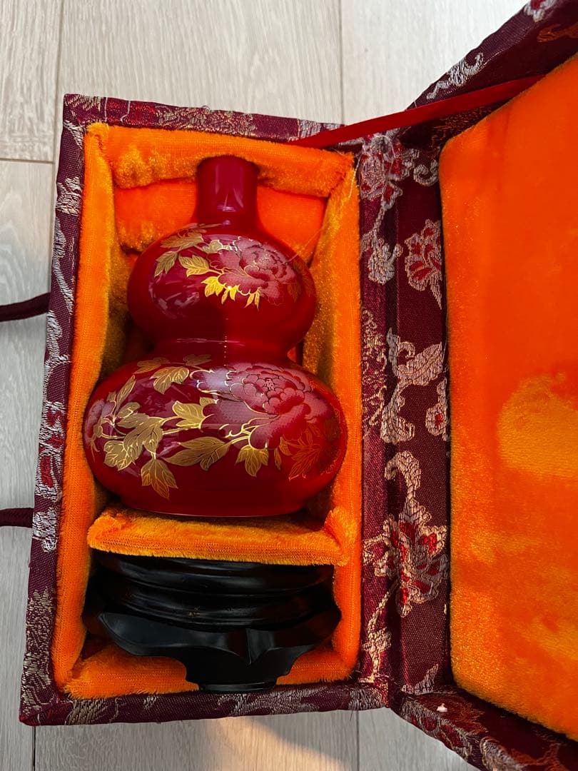 赤いひょうたん型漆器 水指　国賓礼品　中国美術