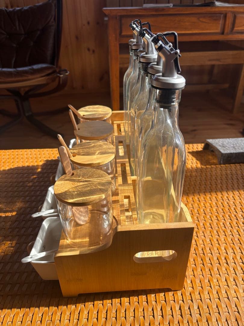 木製　調味料　オイル入れ　保存容器