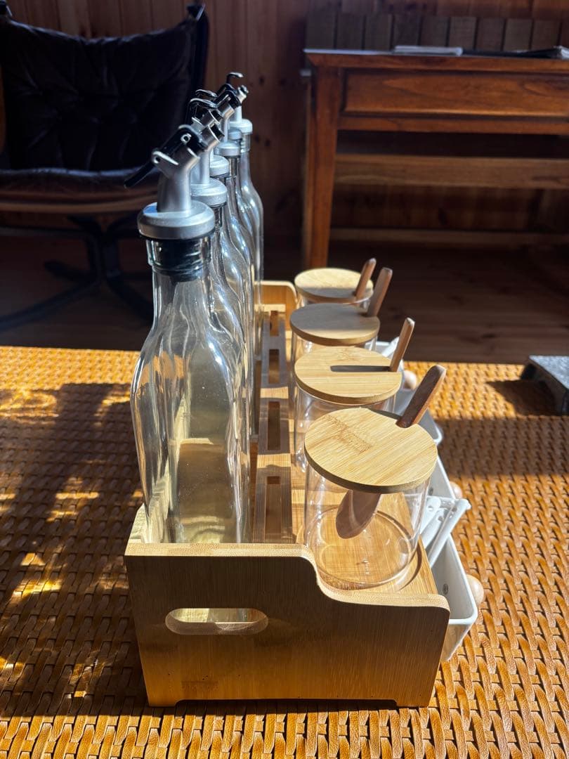 木製　調味料　オイル入れ　保存容器