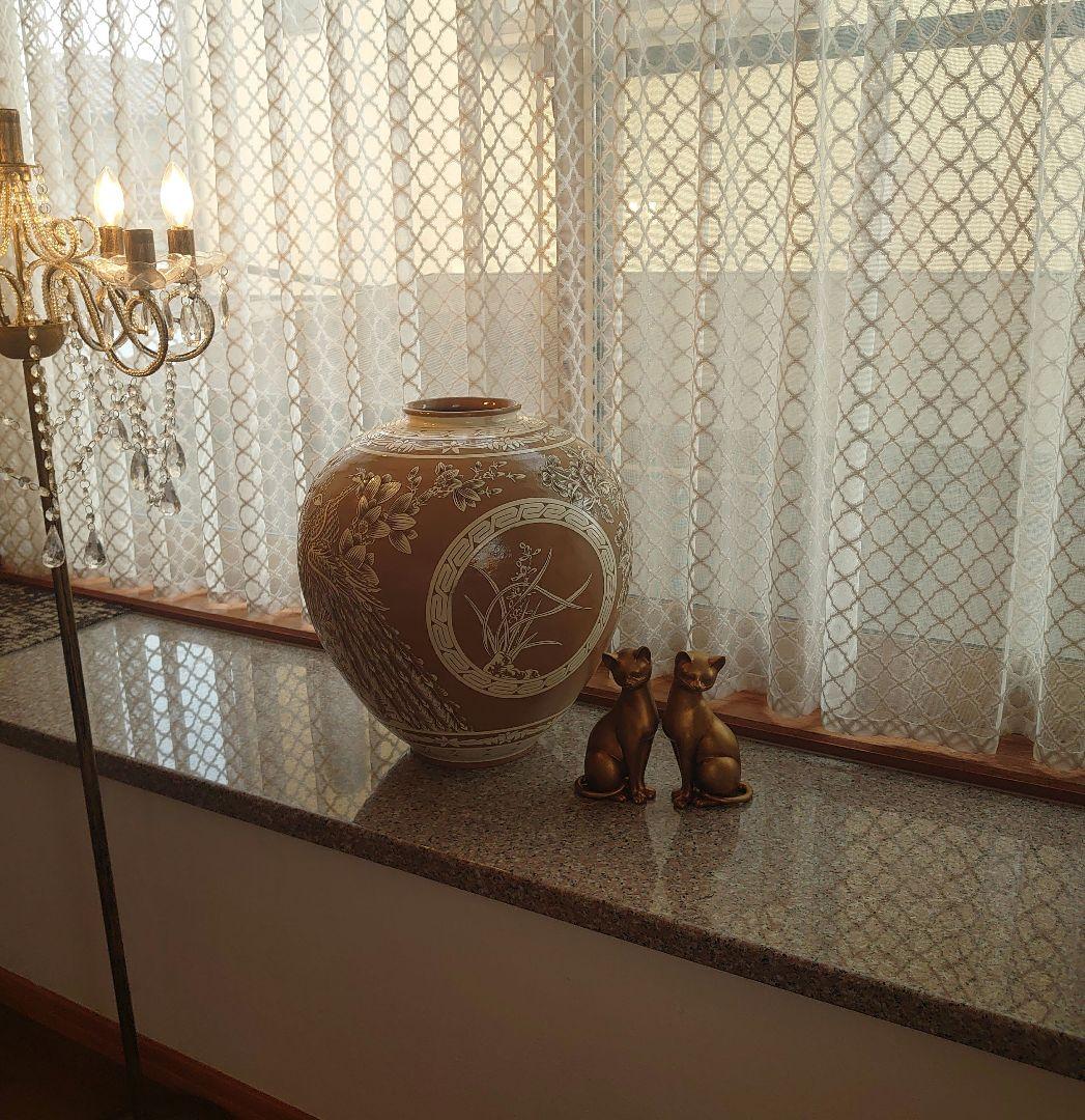 未使用】菊堂 サイン入り 陶芸 菊孔雀大壺 一点物 50✕40cm - メルカリ