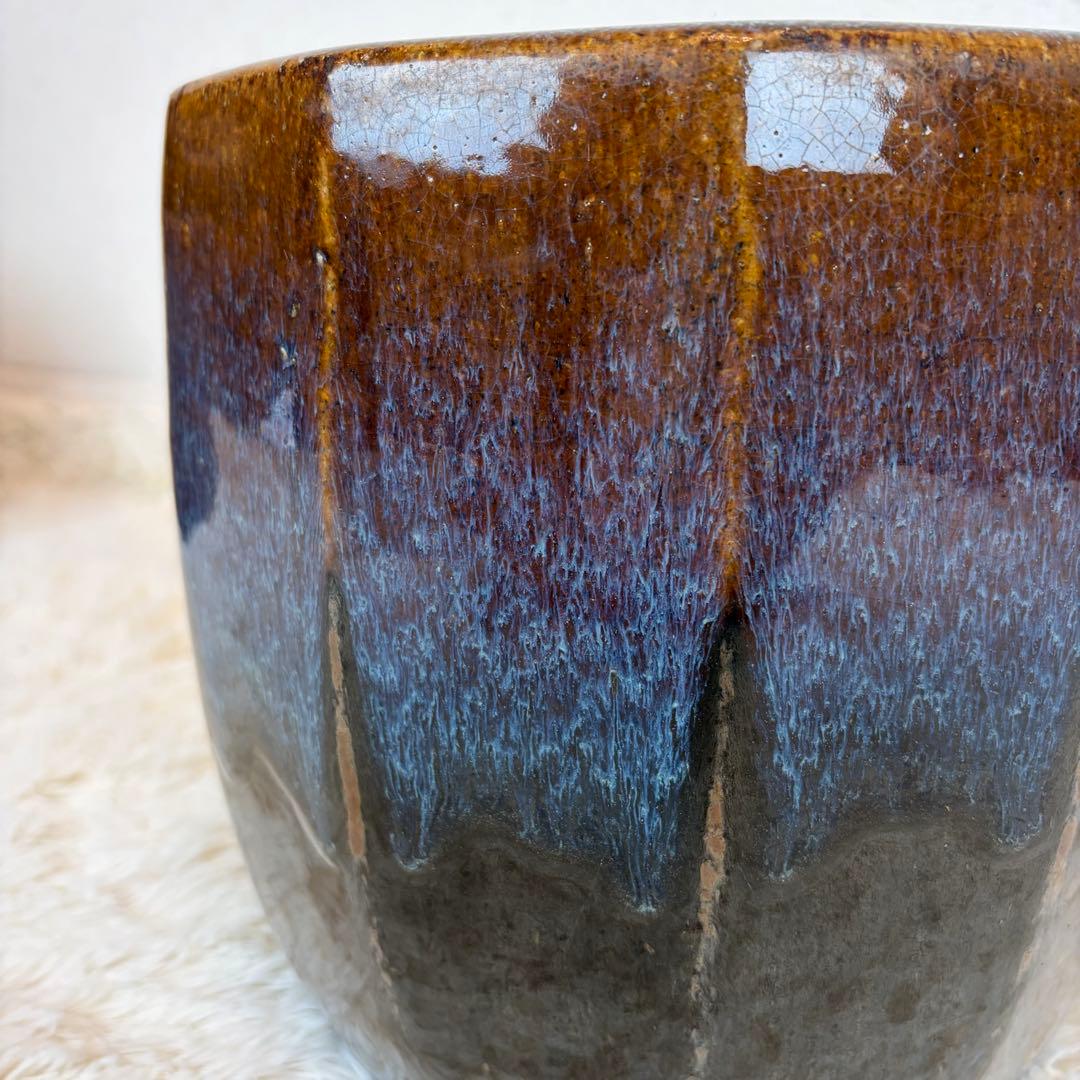 海鼠釉 火鉢 植木鉢 睡蓮鉢 メダカ鉢 鉢カバー 昭和レトロ アンティーク 陶器